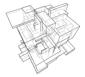 线框框 素描样式插图原子渲染金属内衬技术盒子建造3d正方形图片