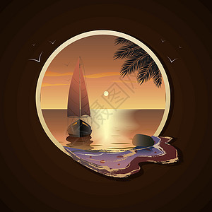 日落时在框架中的热带岛屿附近的海上航行的游艇奢华快艇血管冒险海洋商业水手娱乐插图运动图片