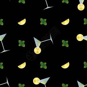 鸡尾酒加柠檬片和薄荷无缝配制型号图片
