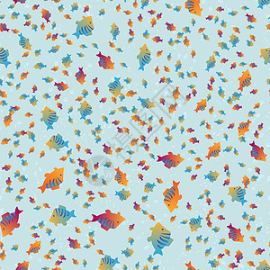 无缝海上旅行图标集水下潜水动物 热带鱼 矢量插图抽象模板图片
