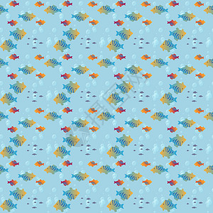 矢量无缝模式与可爱的观赏鱼 夏季海面背景图片