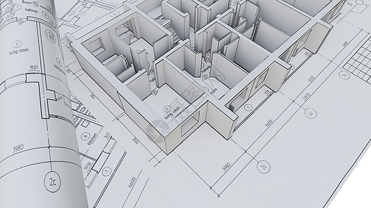 在施工图上建造房屋的墙壁工程地面草图计算机建筑师房子工程师测量设计师办公室图片