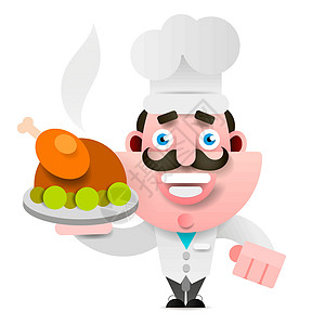 烤鸭的厨师对 TrayBon 胃口大开 日志服务首席工作厨房餐饮围裙微笑烹饪盘子服务员图片