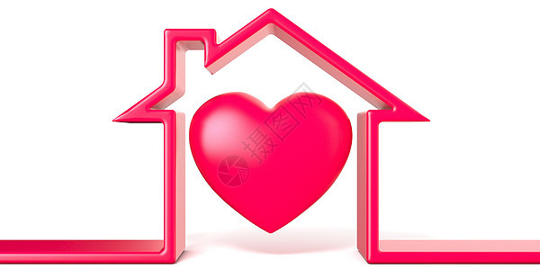房子里的心由红线 3 制成打扰财产广告家庭线条横幅艺术丝带建筑住宅背景图片