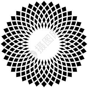 白色 旋转的交叉形状上的抽象圆形图案马赛克艺术品圆圈黑色抽象派光学图形化插图操作灰阶图片