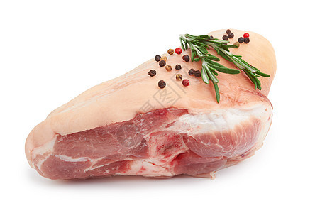 新鲜猪头食物红色迷迭香弯头香料烧烤猪肉胡椒烹饪小腿图片