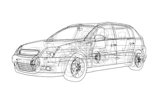 概念车  3 的矢量渲染工程驾驶车辆保险杠框架数字化技术车轮汽车绘画图片