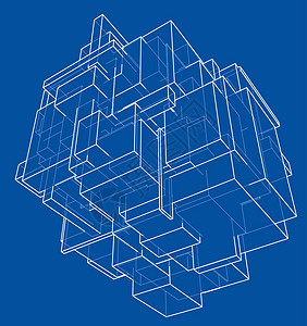 线框框 素描样式正方形多边形3d建造框架插图创造力内衬金属商业图片