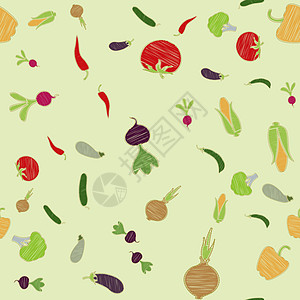 无缝壁纸模式 配有彩色蔬菜矢量插图图片