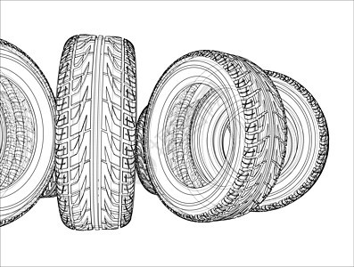 汽车轮胎概念  3 的矢量渲染团体空闲绘画插图圆形草图服务车皮运输卡车背景图片