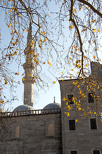 奥斯曼清真寺的米纳雷特火鸡尖塔脚凳旅行历史性建筑背景图片