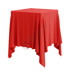 方形基座上的红布织物红色展示宴会波纹惊喜布料站立纺织品讲台背景图片