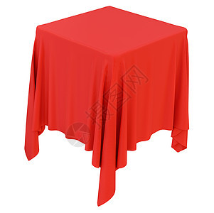 方形基座上的红布布料材料桌布织物纺织品红色展示波纹宴会仪式背景图片