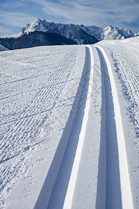 冬季的跨国家滑雪路线爬坡跑步闲暇活动假期运动娱乐国家蓝色踪迹图片