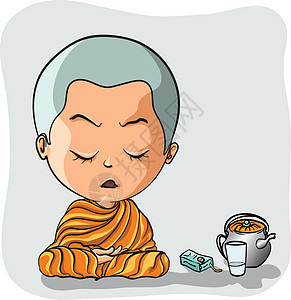 新设备橙子卡通片沉思古董宗教插图男性信仰专注佛教徒图片