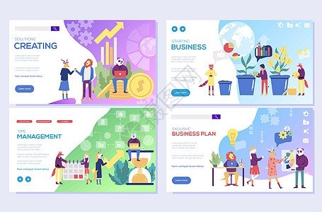业务解决方案 规划和战略 启动 时间管理矢量图 网页设计模板集 移动网站开发设计图片