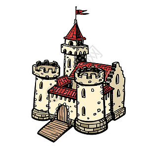 中世纪城堡仙女王国 在白色背景上隔离图片