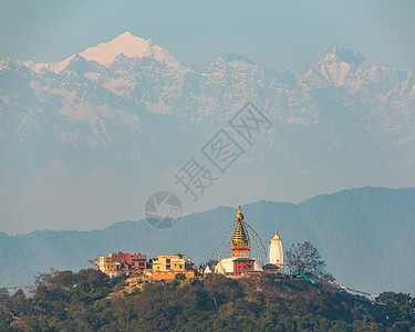 尼泊尔加德满都的猴庙旅游遗产爬坡城市建筑学神社佛塔宗教文化图片