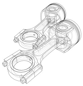 活塞草图  3 的矢量渲染汽车工程引擎金属卡车草稿阀门插图技术设计师图片