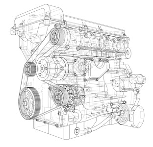 发动机草图  3 的矢量渲染力量插图工程机械齿轮汽车车轮墨水机器技术图片
