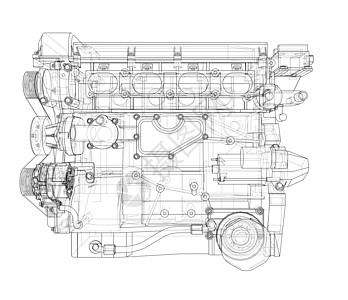 发动机草图  3 的矢量渲染绘画工程插图燃烧机械机器汽车服务力量打印图片