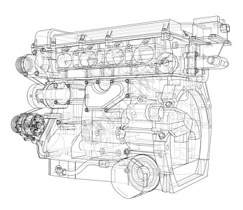 发动机草图  3 的矢量渲染工程汽车墨水技术项目力量机器车轮服务汽油图片