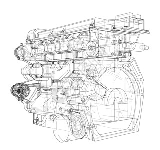 发动机草图  3 的矢量渲染项目车辆机械汽油力量蓝图剪影墨水插图服务图片
