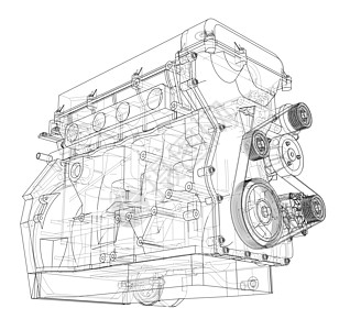 发动机草图  3 的矢量渲染蓝图插图汽油齿轮机械车辆技术燃烧车轮绘画图片