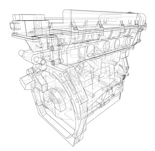 发动机草图  3 的矢量渲染车轮机械齿轮燃烧汽油项目插图打印工程蓝图图片