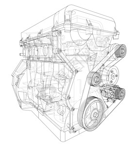 发动机草图  3 的矢量渲染项目插图齿轮工程汽油机械机器蓝图汽车车轮图片