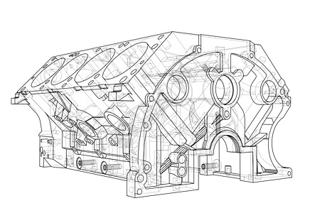 发动机缸体草图  3 的矢量渲染墨水机器工程燃烧汽车蓝图汽油绘画技术打印图片