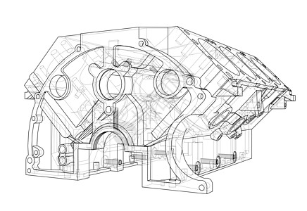 发动机缸体草图  3 的矢量渲染燃烧机械项目蓝图车辆汽油插图汽车绘画剪影图片