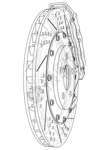 刹车盘轮廓  3 的矢量渲染汽车服务墨水休息车轮技术机械草图插图蓝图图片