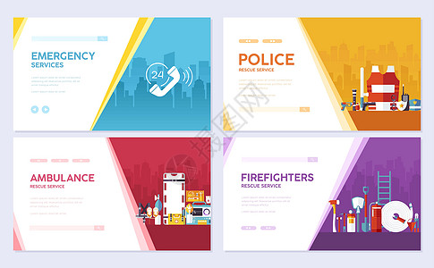 消防员漂流警察医疗救援套装 紧急服务手册卡片集 网站模板 布局邀请现代幻灯片图片