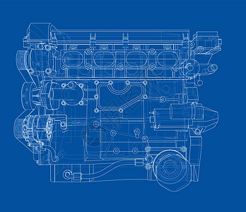发动机草图  3 的矢量渲染维修服务墨水蓝图剪影汽油力量工程燃烧插图图片