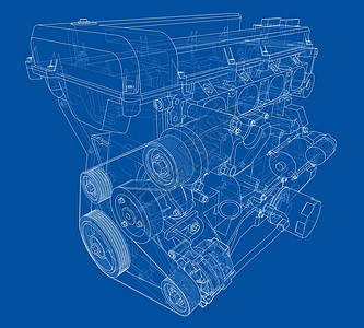 发动机草图  3 的矢量渲染绘画插图机器汽油项目剪影蓝图汽车打印工程图片