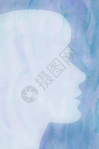 蓝水彩色背景的雌性轮廓背景图片