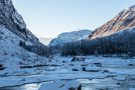 挪威洪奈达伦河谷冷冻的冬季图片