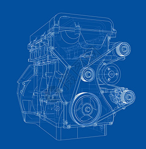 发动机草图  3 的矢量渲染剪影齿轮燃烧维修汽车项目绘画蓝图车辆机械图片