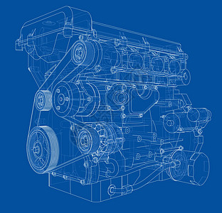 发动机草图  3 的矢量渲染车辆车轮机械技术打印汽油墨水燃烧机器蓝图图片