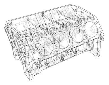 发动机缸体草图  3 的矢量渲染机械汽车车辆墨水项目机器燃烧技术力量汽油图片