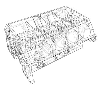 发动机缸体草图  3 的矢量渲染汽车项目工程墨水蓝图机械维修机器汽油力量图片