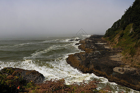 俄勒冈海岸Arch Cape海滩的雾雾图片