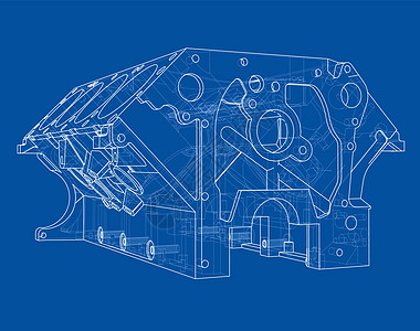 发动机缸体草图  3 的矢量渲染机械绘画工程机器燃烧蓝图服务技术墨水剪影图片