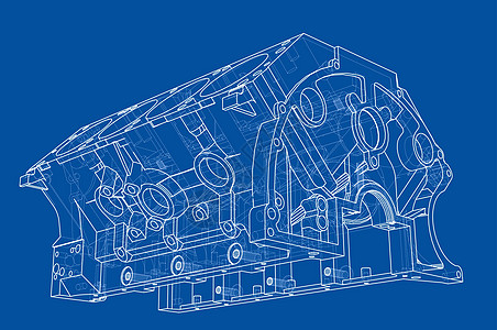 发动机缸体草图  3 的矢量渲染工程力量燃烧维修机器机械墨水插图蓝图项目图片