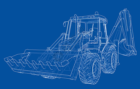 背动式装载铲示意图机械工程运输挖掘机车轮陆地草稿蓝图车辆建造业图片