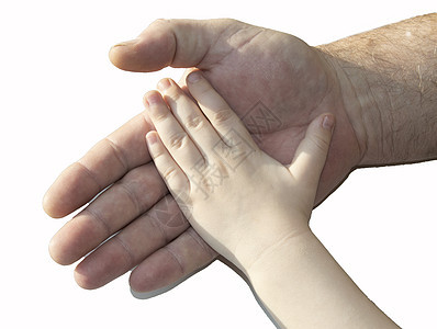 一个成年男子的手握着孩子的手 在粉红色背景中被隔离 儿童保护的概念成人童年帮助生活儿子友谊手指父亲父母丈夫图片