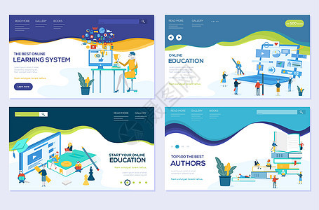 电子学习 电子书 在线教育现代矢量概念的插图 一套网页设计模板 Banners网站和移动网站开发等项目图片