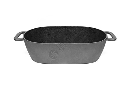 白背景孤立的铁锅铸铁平底锅用具黑色金属家庭白色厨房炊具厨具美食图片