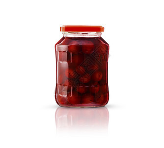 樱桃装在玻璃罐子里食物罐装健康产品浆果白色水果果汁丝带甜点图片